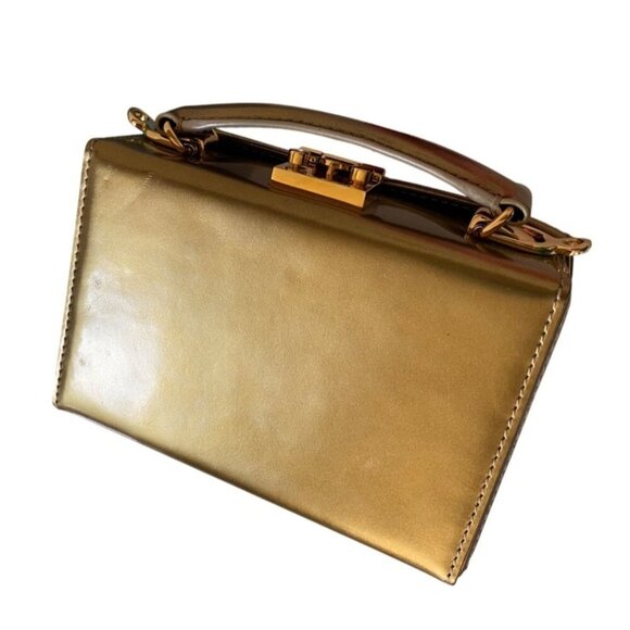 Mark Cross Grace Mini Box Leather Handbag Crossbody Gold Mirror + 2 Straps + key - Picture 10 of 17